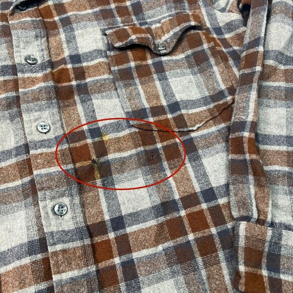 Pendleton Vintage 60s Tartan Plaid Board Shirt 100% Wool USA FLAW Brown Sz 17 XL - Picture 4 of 7